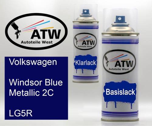 Volkswagen, Windsor Blue Metallic 2C, LG5R: 400ml Sprühdose + 400ml Klarlack - Set, von ATW Autoteile West.